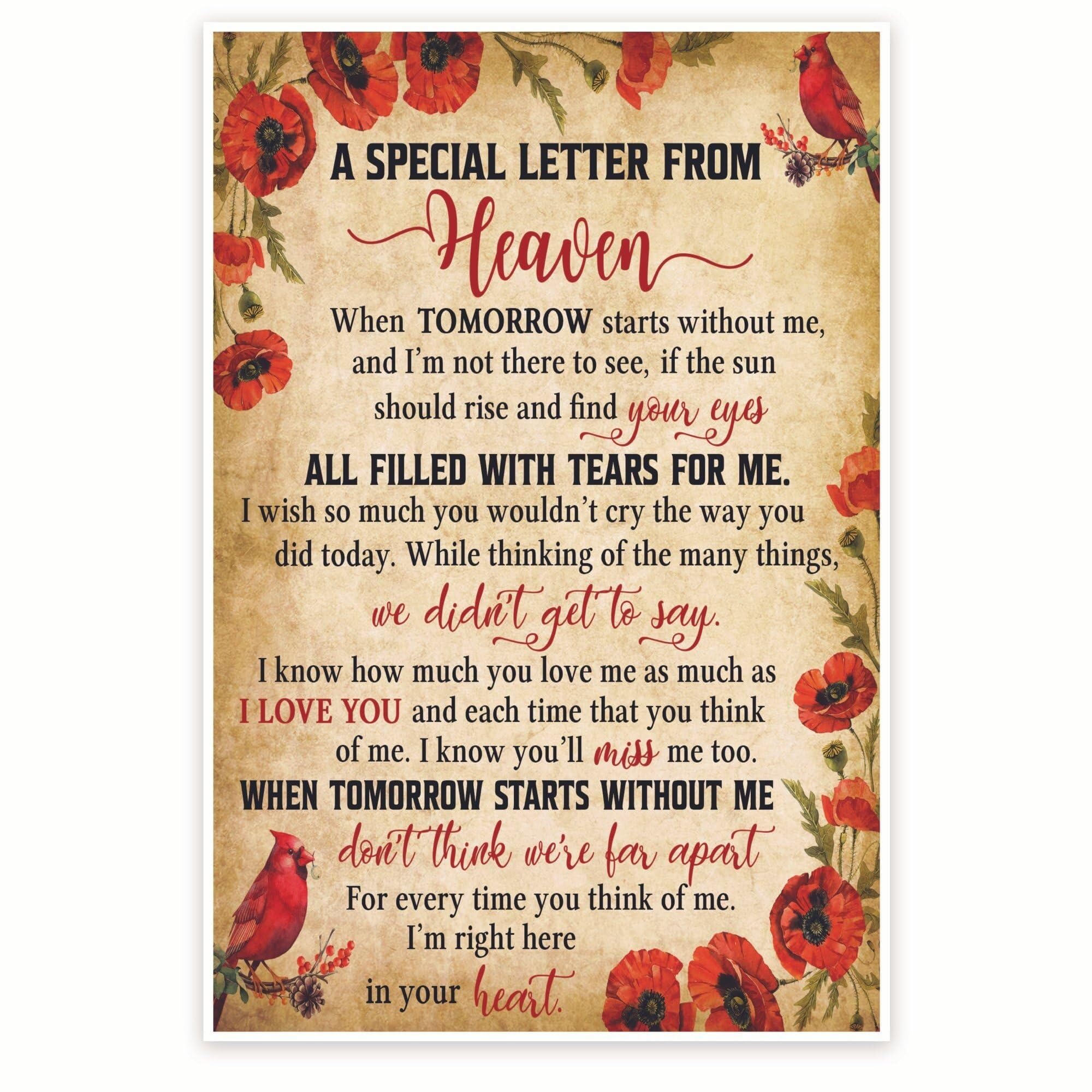 RNUMLIGH In Memory of Loved One Poster Special Letter from Heaven Sentimental Gift Always in Your Heart Wall-Art