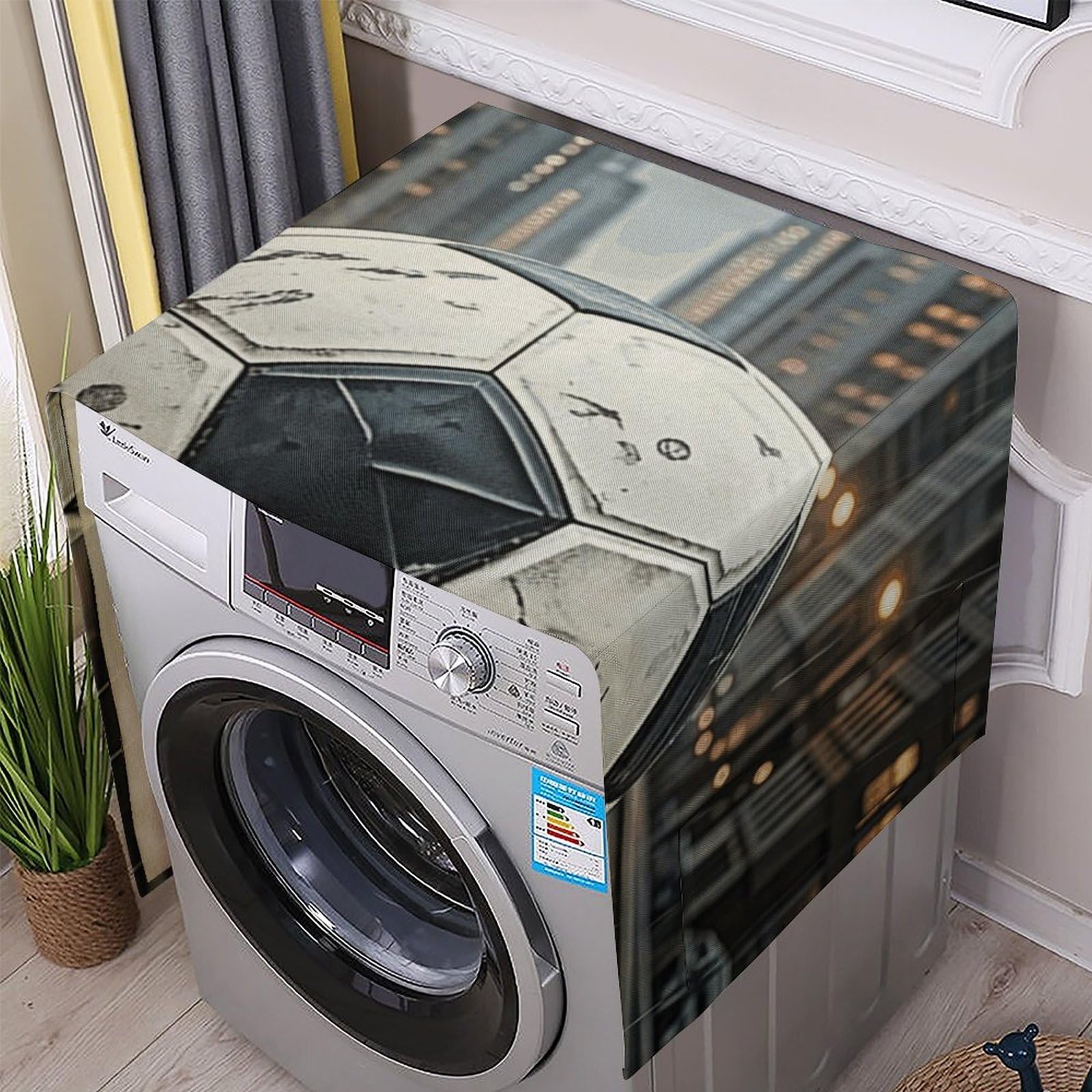Fodpand White Washing Machine Cover For Top Load Dustproof Soccer Washer And Dryer Cover With Storage Pockets Household Appliance Covers Washable Top Protector Mat Pad For Laundry & Kitchen
