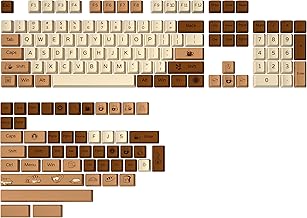 YUNZII Coffee Cat Dye Sub PBT Keycaps,152 Full Keys Dye Sublimation PBT Custom Keycaps with Key Puller for Cherry Gateron MX Switches Mechanical Gaming Keyboard (Cherry Profile, Coffee Cat)