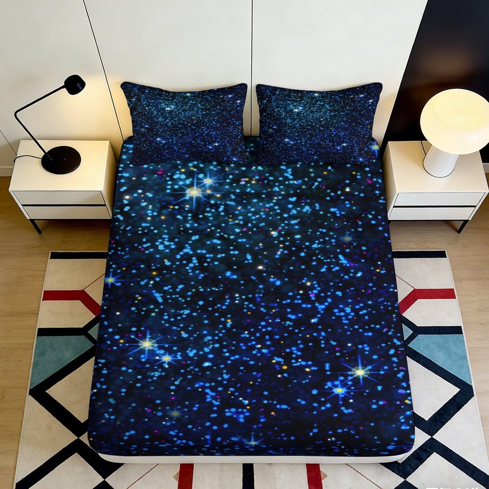 3D Printed Galaxy Starry Sky Fitted Sheet Microfiber Soft Breathable Cosmic Nebula Mattress Cover for Bedroom Dormitory Guest Room Mattress Protection 90x200x25cm