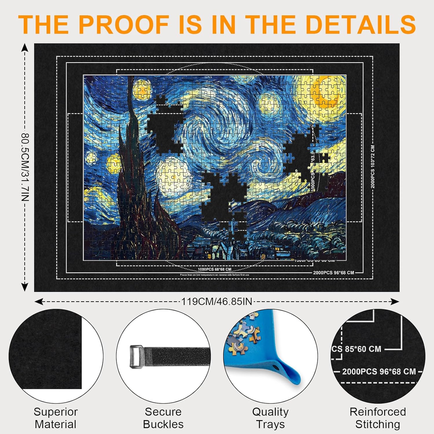 Napzy Jigsaw Puzzle Mat with 8 Sorter Trays, Roll Up Storage for 2000 1500 1000 Pieces Puzzle, Portable Puzzle Saver & Organizer, Inflatable Tube, Air Pump, Straps & Carry Bag for Travel