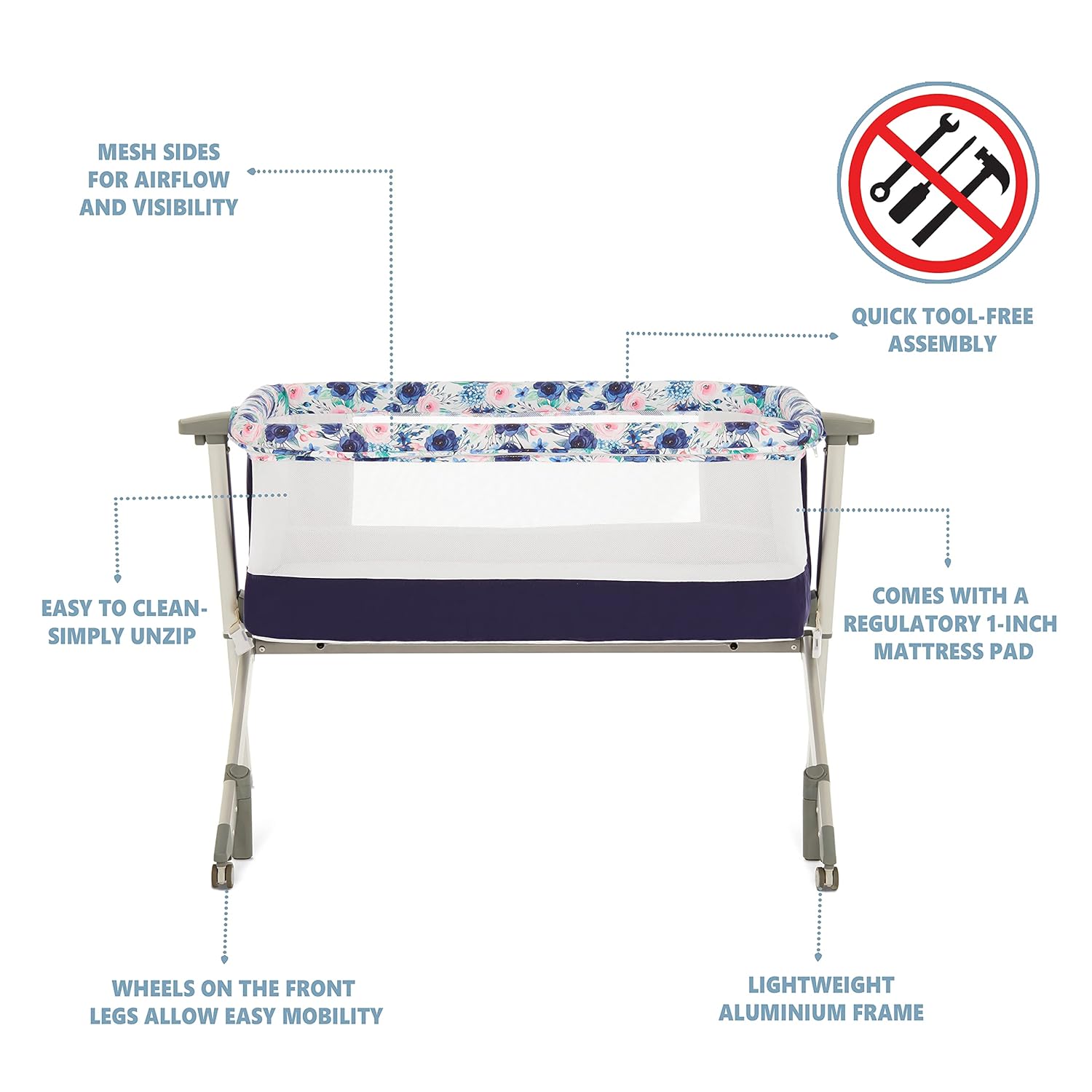 Dream On Me Flora Bassinet | Compact & Modern, Floral Bloom