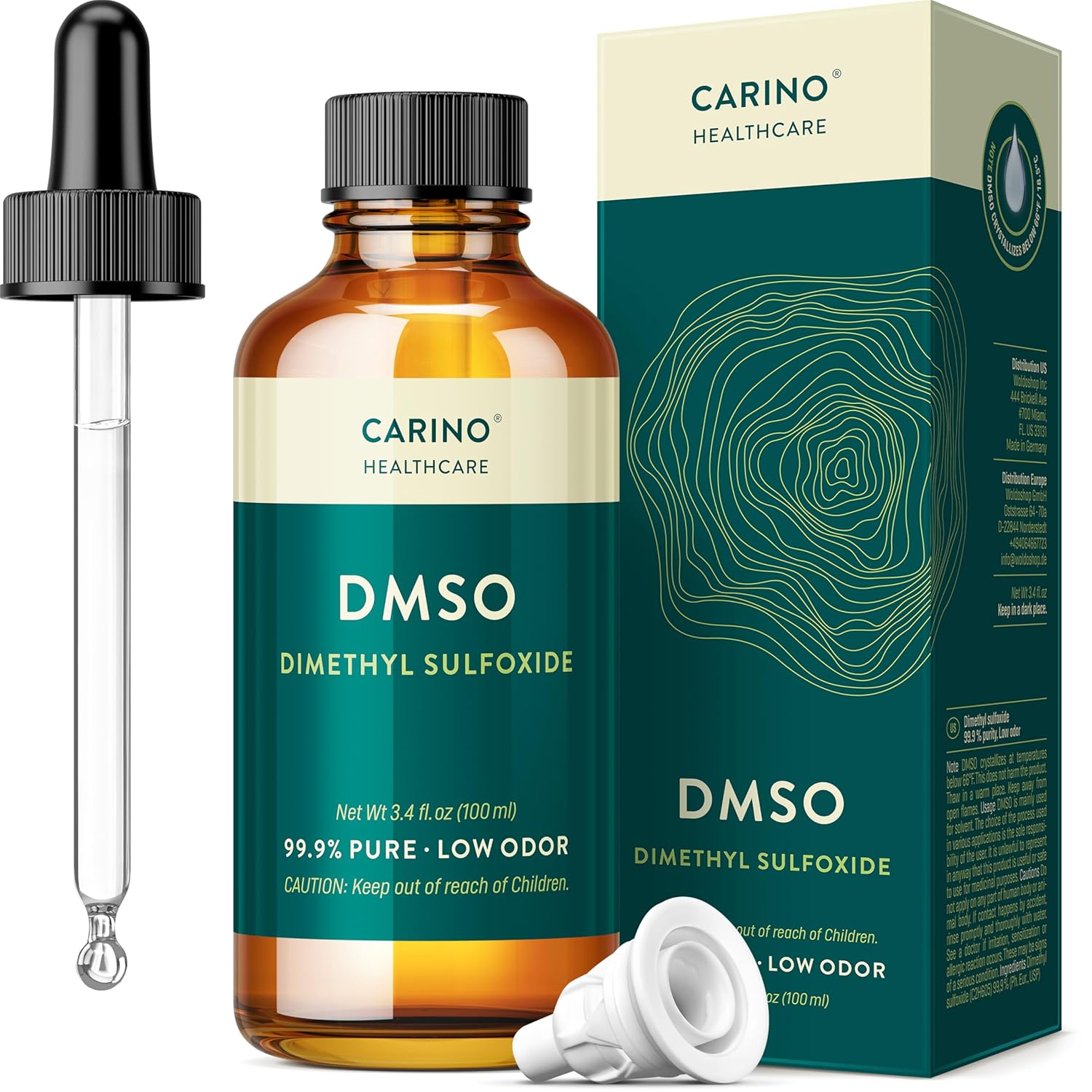 DMSO Dimethyl Sulfoxide 99.9% Purity Pharmaceutical Quality Light-Protected Brown Glass Bottle incl. Drip Stopper 100 ml 100ml