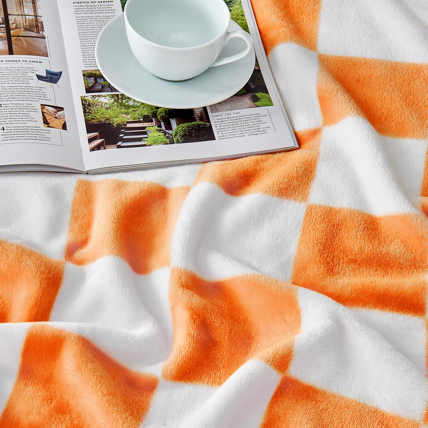 Orange Checkered Blanket, Soft Cozy Fleece Checkered Throw Blankets for Bed Sofa Couch Camping, Ultra Fluffy Throws for All Seasons, 50x60 Inch, Orange - Image 5