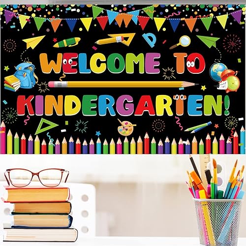 Miniatura 4 de Fondo de fiesta para el primer día de escuela de jardín de infantes, colorido cartel de bienvenida al jardín de infantes, primer día de preescolar