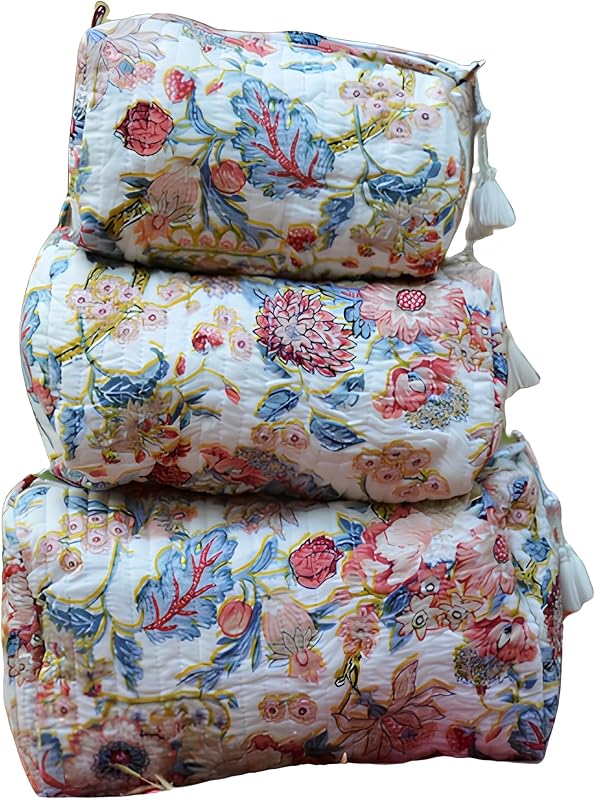 INDACORIFY Necessaires de algodão com estampa floral, zíper e 3 unidades – Pattern- 12