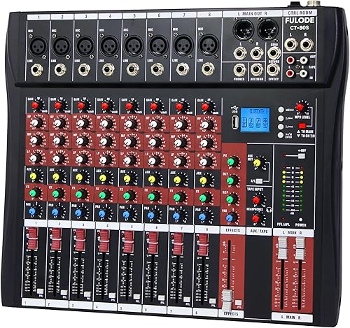 Miniatura 10 de FULODE CT120S mezclador de audio de 12 canales, consola con Bluetooth USB, mezclador de DJ, equipo de DJ para entrada de grabación de computadora,