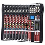 Audio Mixer 8 Channel, CT-80S Professional Sound System Mixer Board DJ Mixing Console with Reverb MP3 Player Bluetooth 48V Phantom Power Supply USB Recording for Studio Karaoke Live Music