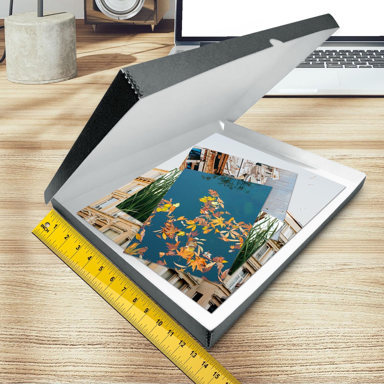 Golden State Art, Archival Folio Storage Box 13x19, Clamshell Design with Metal Edge, Preserve And Store Photos Documents Cards Prints Arts Crafts DIY, Gray