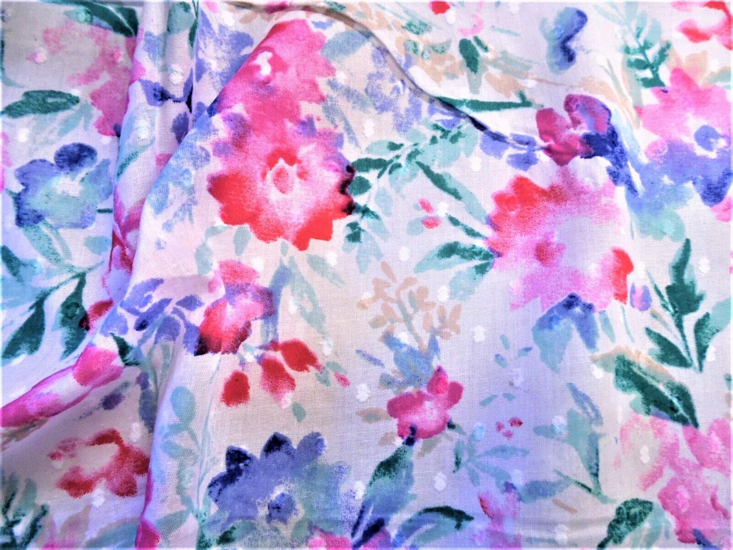 Fabric Quilting Cotton Apparel Swiss Dot Soft Petals Blue Pink Teal Floral T26