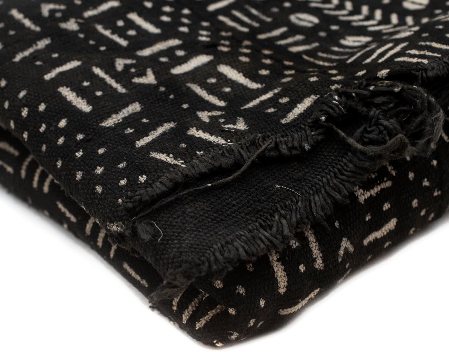 The Bead Chest Ebony Black Bogolan Mali Mud Cloth - Handmade African Textile from West Africa - 40x64 Inches - Ideal for Home Decor, Boho Throw Blanket, Upholstery, or Crafts