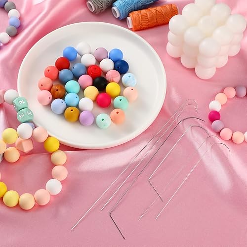 Miniatura 6 de Juinte Agujas curvadas de cuentas de ojo grande de 6 tamaños, aguja de cuentas de acero inoxidable para girador de cuentas, agujas giratorias para