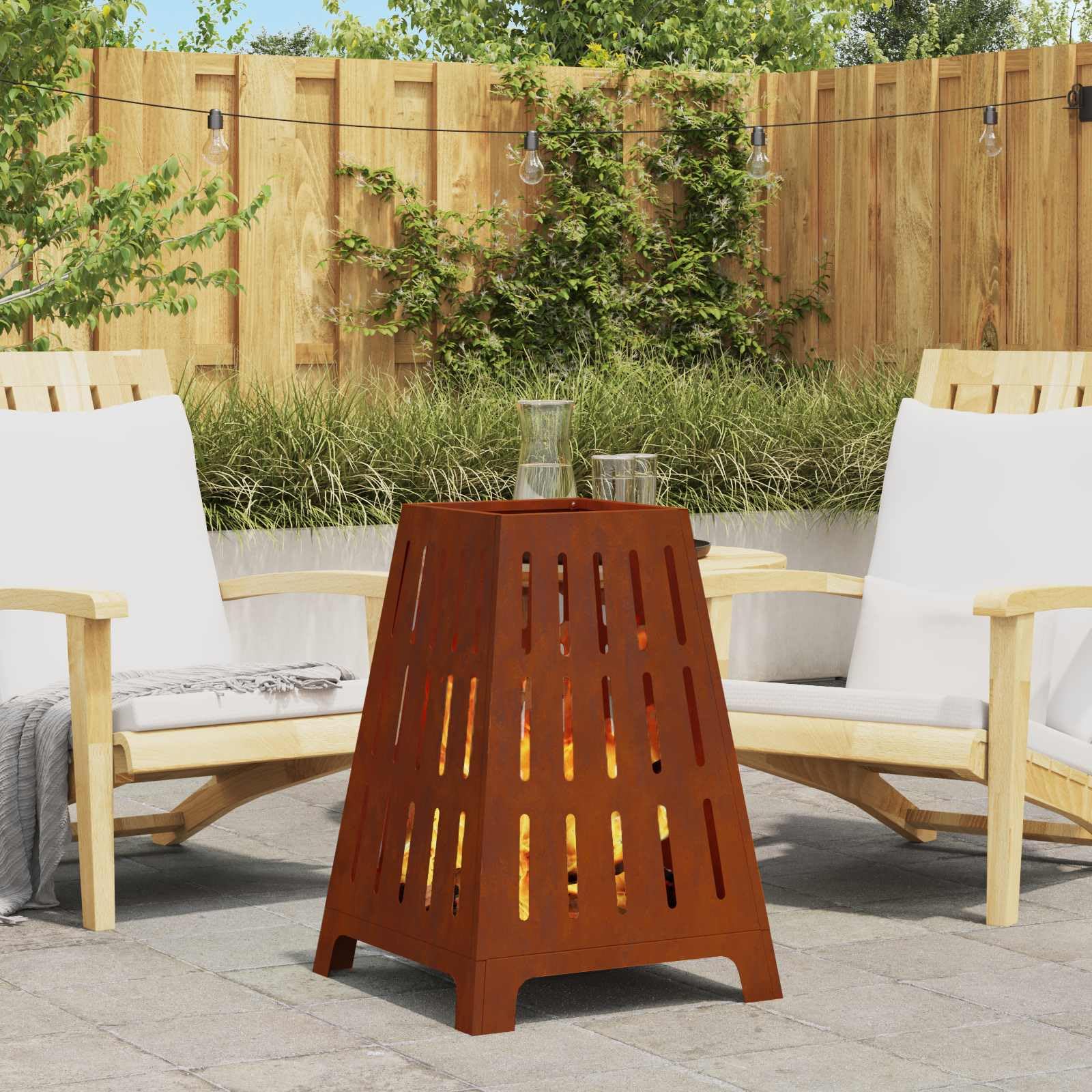 Mangloder Braciere marrone in acciaio resistente alle intemperie, 50 x 50 x 70 cm, 8,75 kg, verniciato a polvere, autoportante, per giardino, terrazza, balcone, esterno, con legna da ardere, calore e
