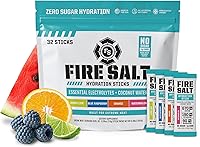 Fire Science Fire Salt Hydration Sticks: Zero Sugar Electrolyte Drink Mix with Coconut Water, Magnesium, Potassium & Sodium - 32 Count Variety Pack