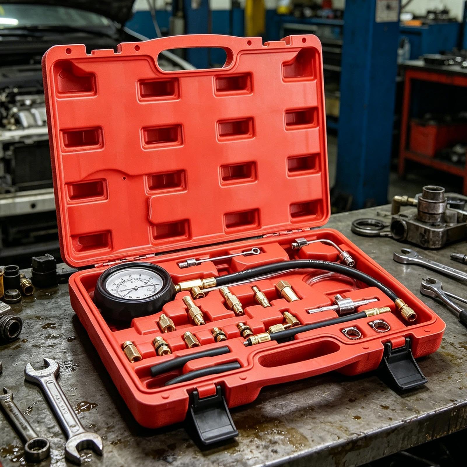 Tester Pressione Olio Rilevatore Di Compressione 0-9,7 Bar Per Iniettori | Kit Tester Olio Motore Per Moto, Auto, Camion, , Casa, Fai Da Te, Officina, Tecnici e Meccanici