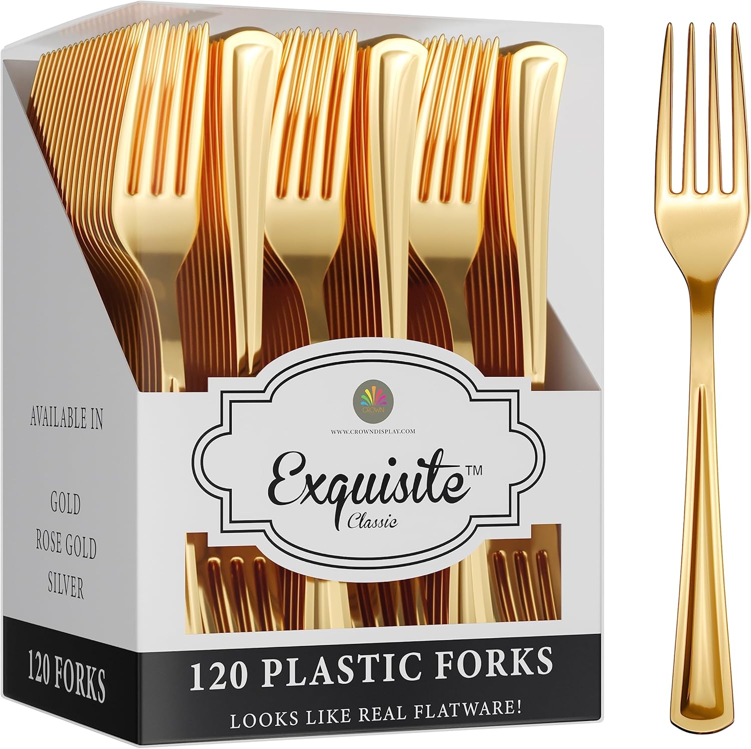 Rose Gold Plastic Forks Heavy Duty 120 Pcs Silverware Set | Disposable Eating Utensils for Parties & Events - Exquisite Flatware