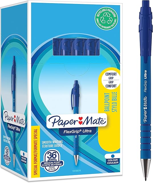 Paper Mate Flexgrip Ultra długopis przyciskowy | końcówka medium (1,0 mm) | niebieski | 30+6 szt. w opakowaniu