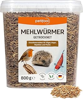 petifool Mehlwürmer 800g – getrocknete Mehlwürmer - gesunder Insektensnack für Schildkröten, Fische, Vögel, Reptilien und Nager