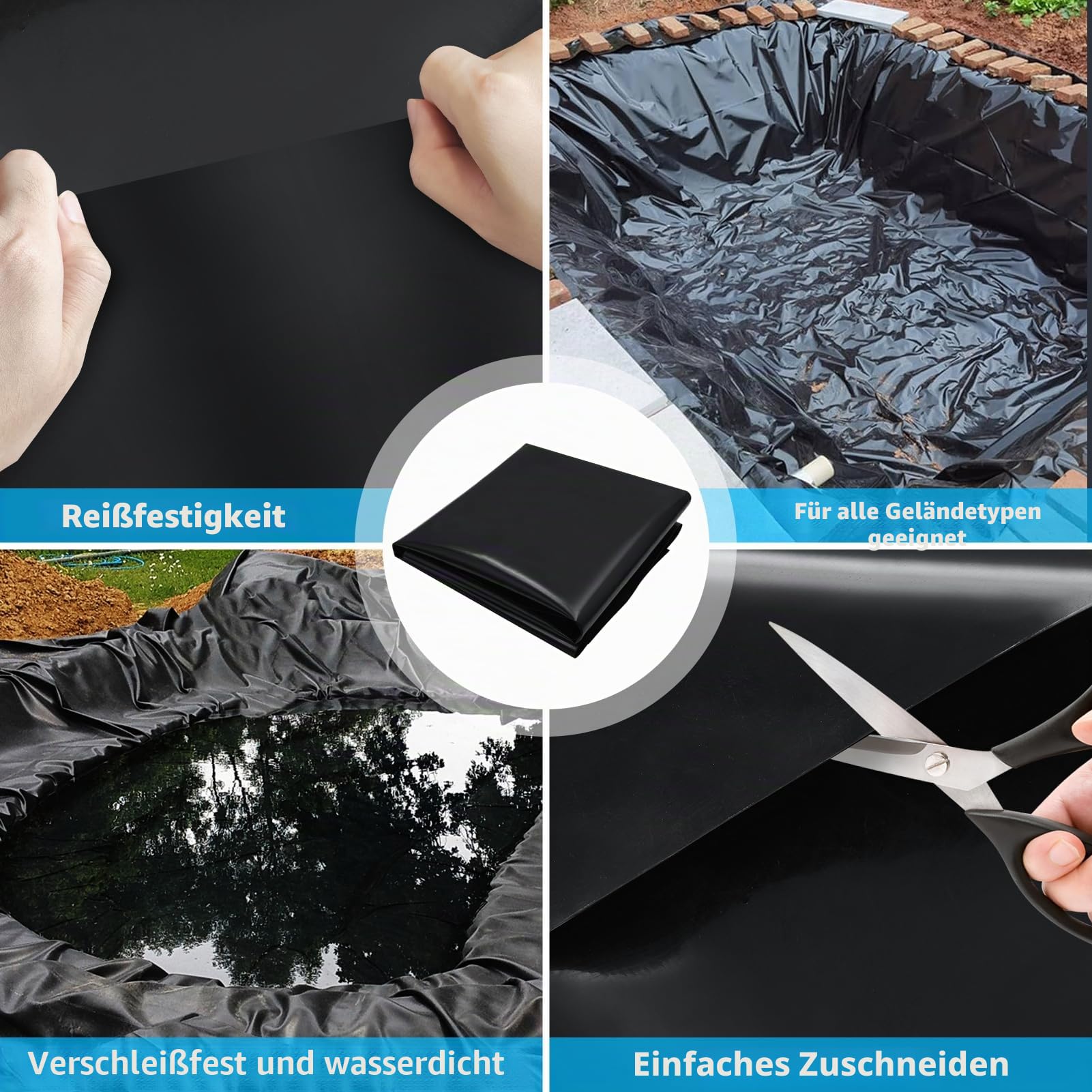 6x6m Teichfolie,Teichwanne Stärke 0.5mm-HDPE Schwarz Teichplane Dichtungsfolie Teichmembran Schwimmteich Folie,für Fischteiche, Brunnen, Wassergarten und Wasserfall,Gartenteich