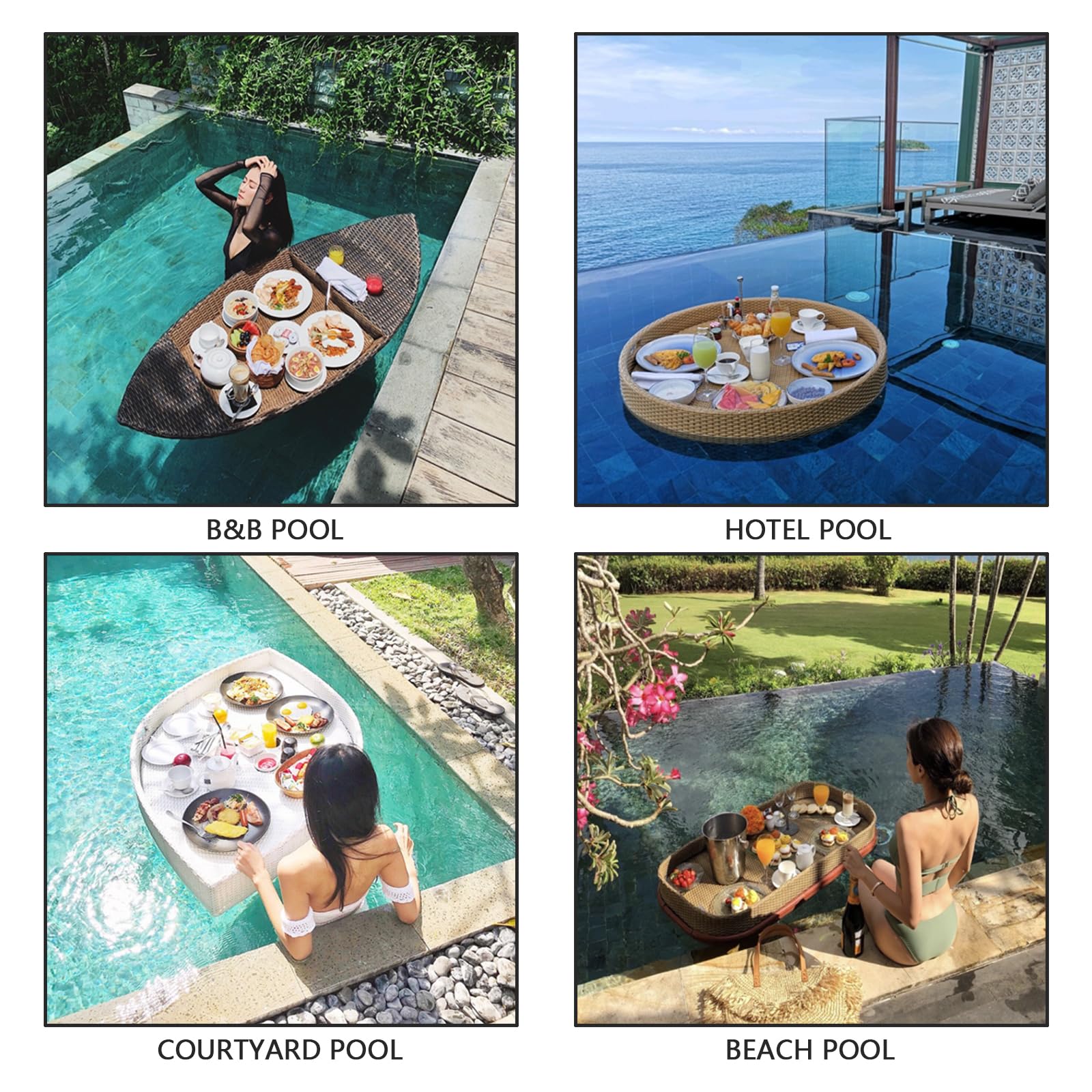 Vassoio galleggiante per piscina, tavolo da biliardo galleggiante in rattan, vassoio multifunzionale per servire cibo per piscine termali e feste estive in piscina, caffè, marrone a forma di cuore, 80