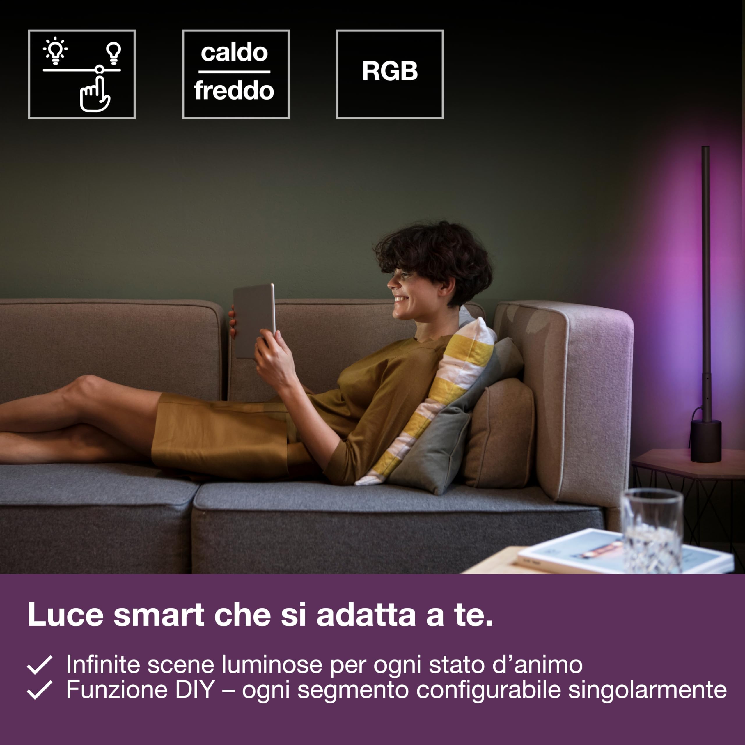LEDVANCE SMART+ WIFI piantana LED angolare, sottile, bianca, 8W, 540lm, luce bianca e colorata regolabile, dimmerabile, funzione ritmo musicale, lunga durata, controllabile tramite app, 2700-6500K