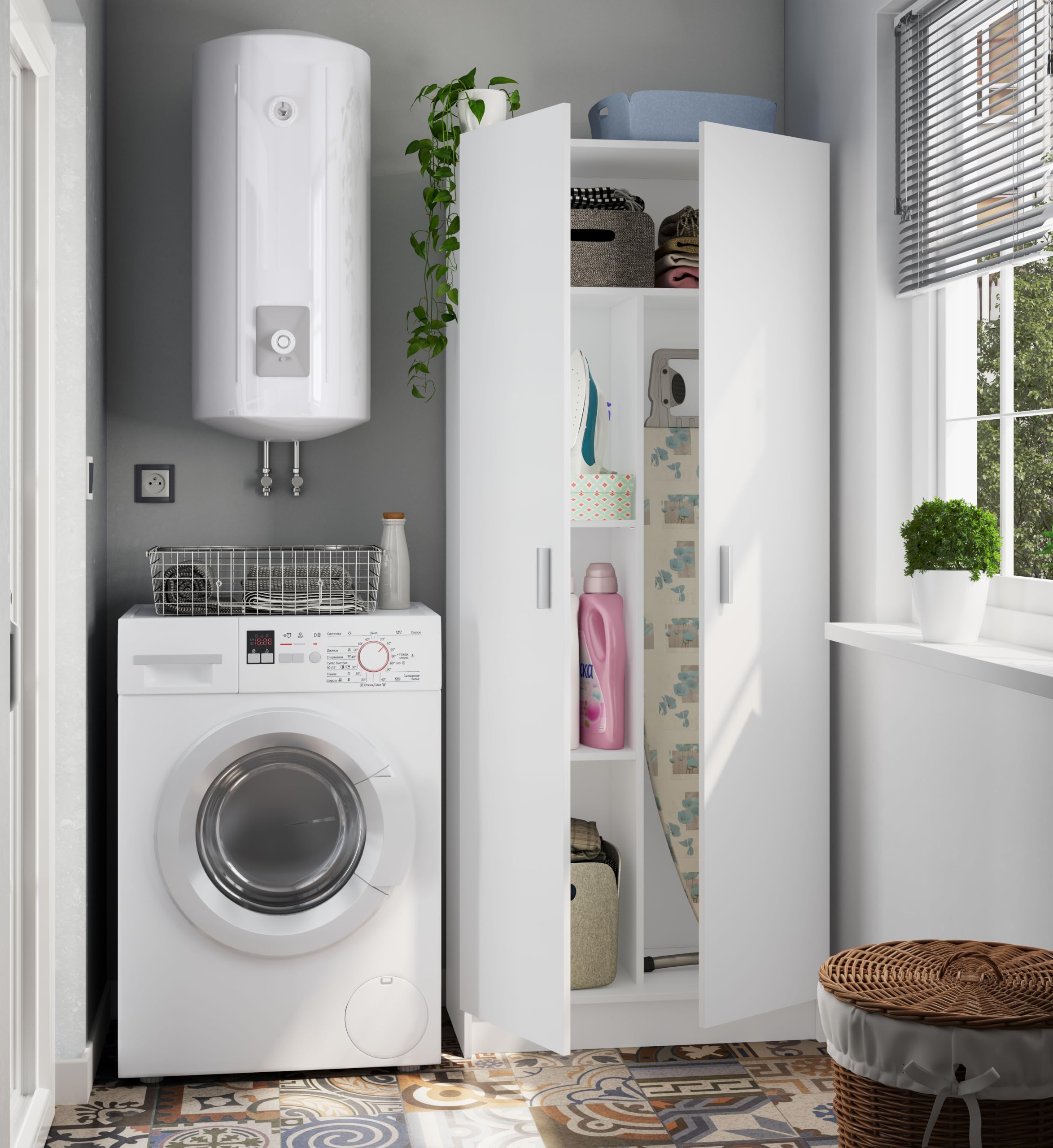 Habitdesign Armoire Multifonction avec 2 Portes et 3 étagères, 180 x 73 x 37 cm (H x l x P) Blanc Mat