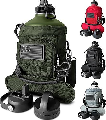 Miniatura 9 de Botella de agua de 1 galón con aislamiento, jarra de agua de metal de acero inoxidable de 128 onzas con soporte, bolsa de transporte, asa de