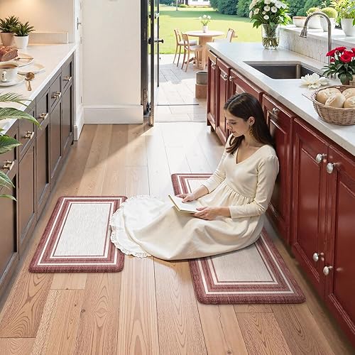 Miniatura 8 de KIMODE - Tapetes de cocina antifatiga, 2 unidades, navideños, estilo rústico, acolchados, para lavandería, oficina, fregadero, color rojo, 17 x 47