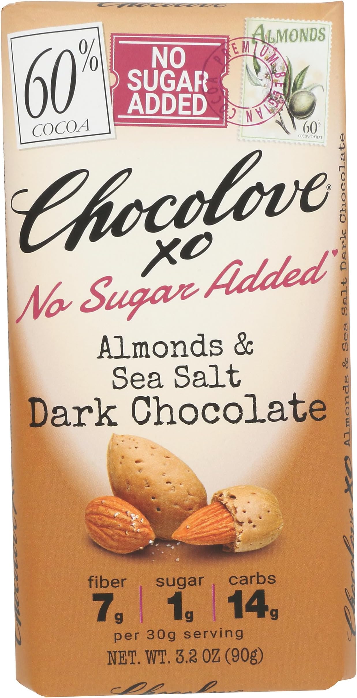 Chocolove Almond and Sea Salt Dark Chocolate Bar, 3.2 OZ