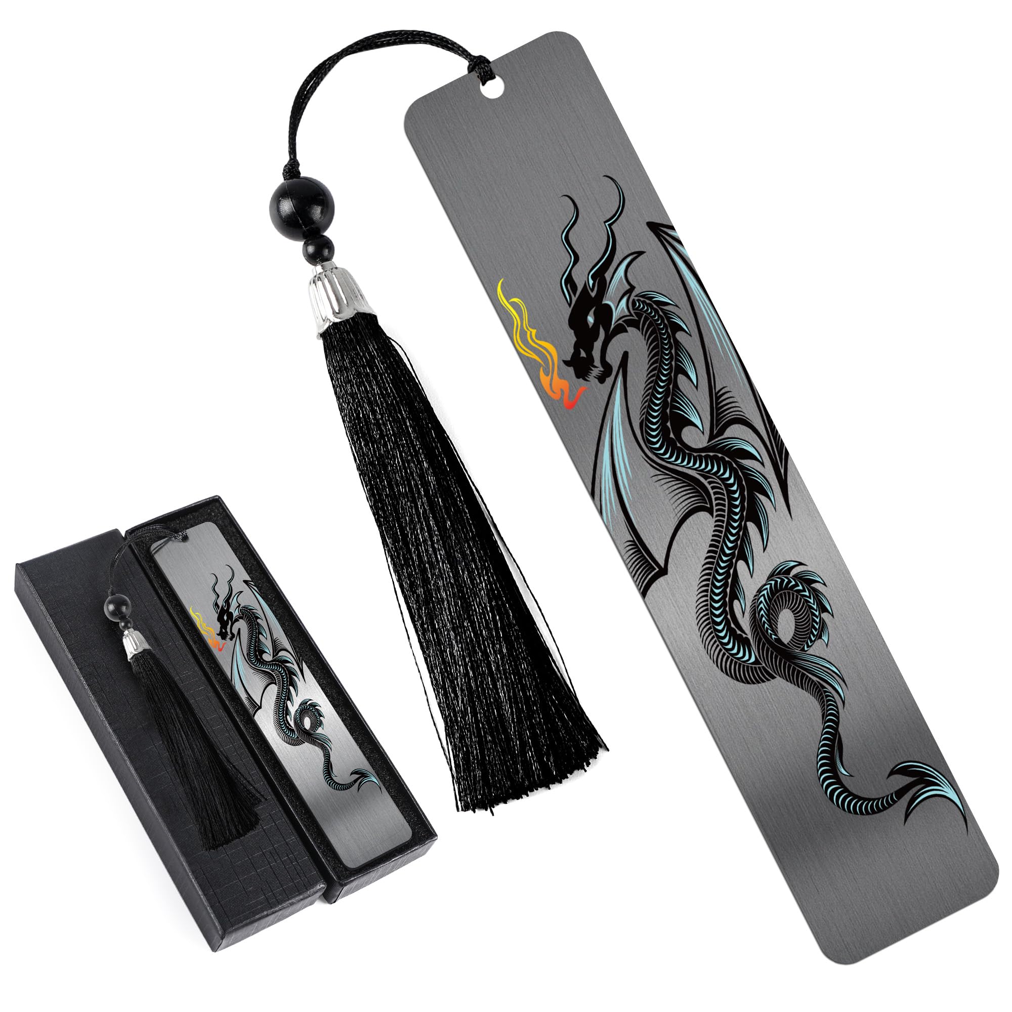 Dragon Bookmark Gift for Men Boys: Cool Book Page Markers, Dragon Metal Book Mark Clips for Reading, Gifts for Kids Men Adults Office School Supplies with Gift Box (Double Printed)