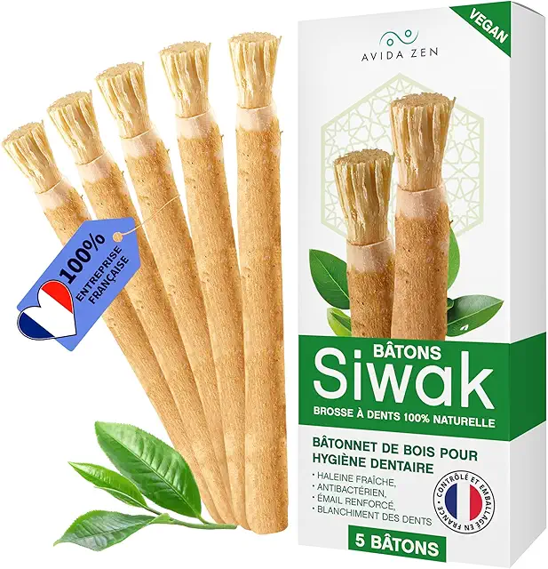 Brosse à Dents Siwak Naturelle - Lot de 5 Bâtons de Miswak Écologiques