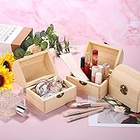 Vista 4 de Aodaer 4 piezas de cofre del tesoro de madera sin terminar decorativo de madera de pino con tapa con bisagras y cierre de bloqueo, cajas de madera