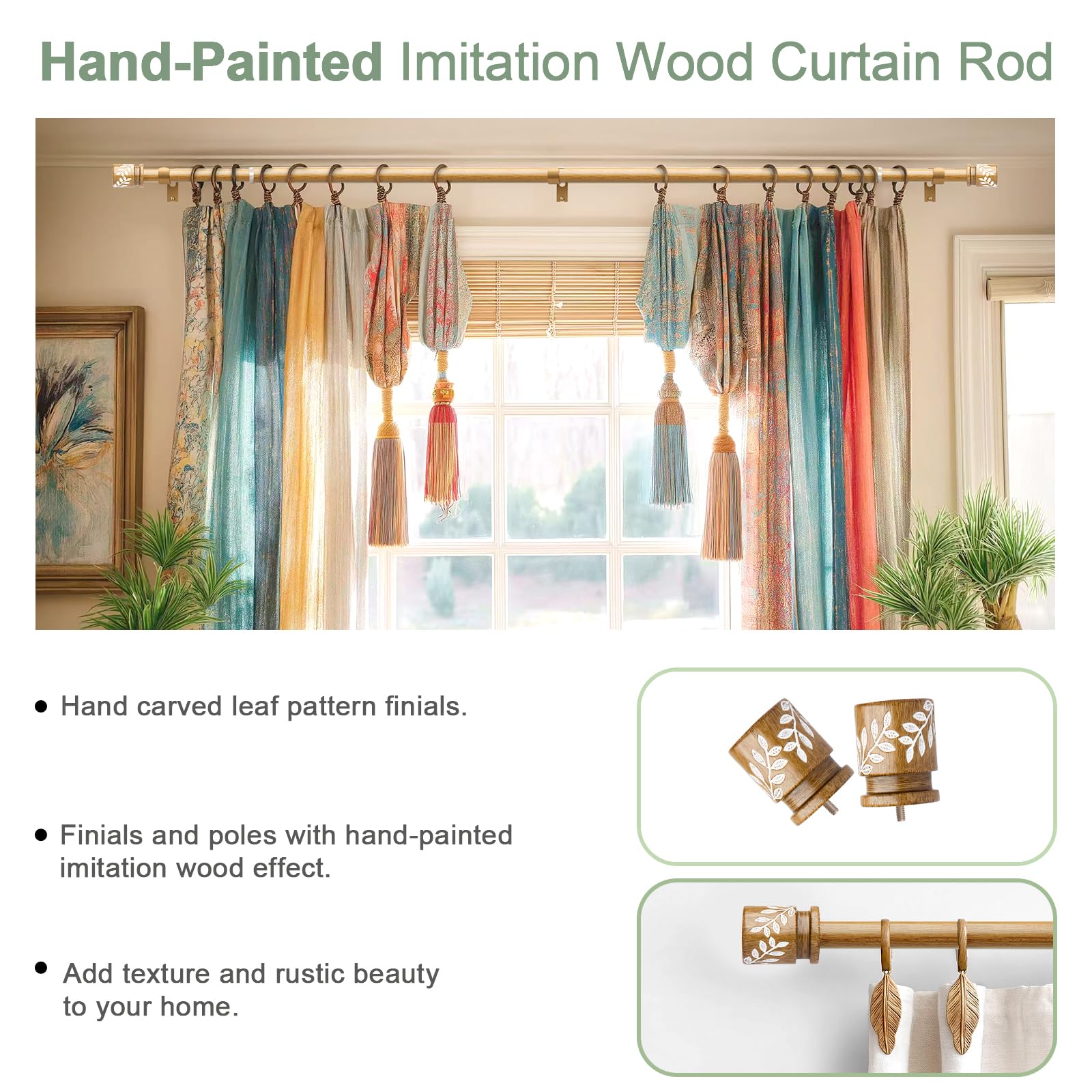 Natural Wood Curtain Rods - Boho & Handmade -4 Natural Wood Curtain Rods - Boho & Handmade -4