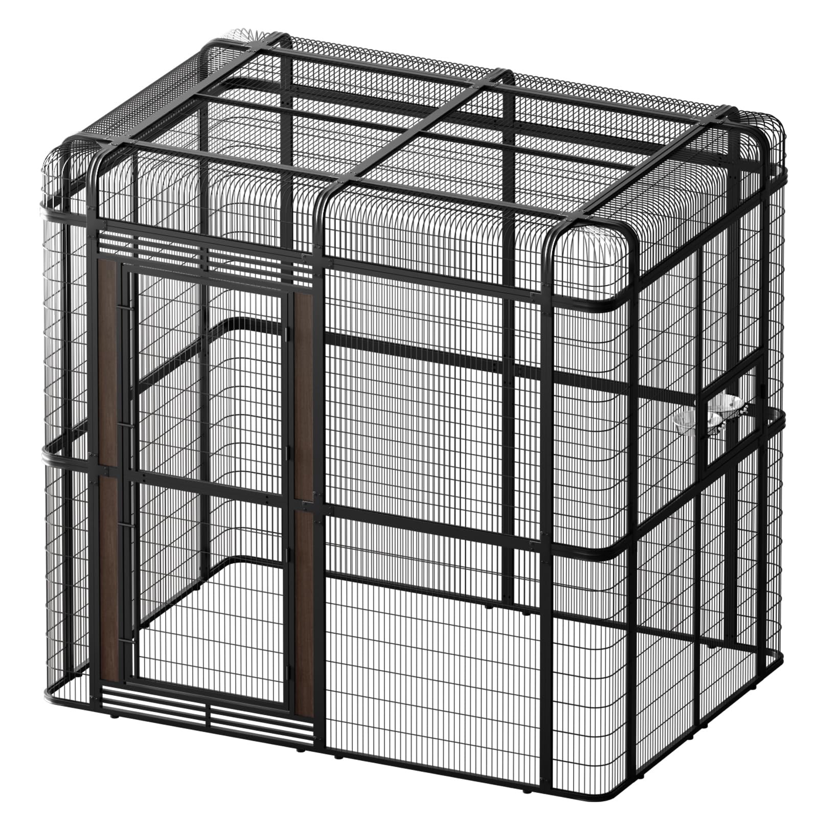 Outdoor Large Walk-in Cage 87-inch Heavy Duty Bird Cage Carbon Crystal Board Aviary Parrot Cage Wide Flight Metal Birdcage for Macaw Budgie Conure Lovebird Parakeet Cockatiel, 7.22x5.25x6.8ft, Black