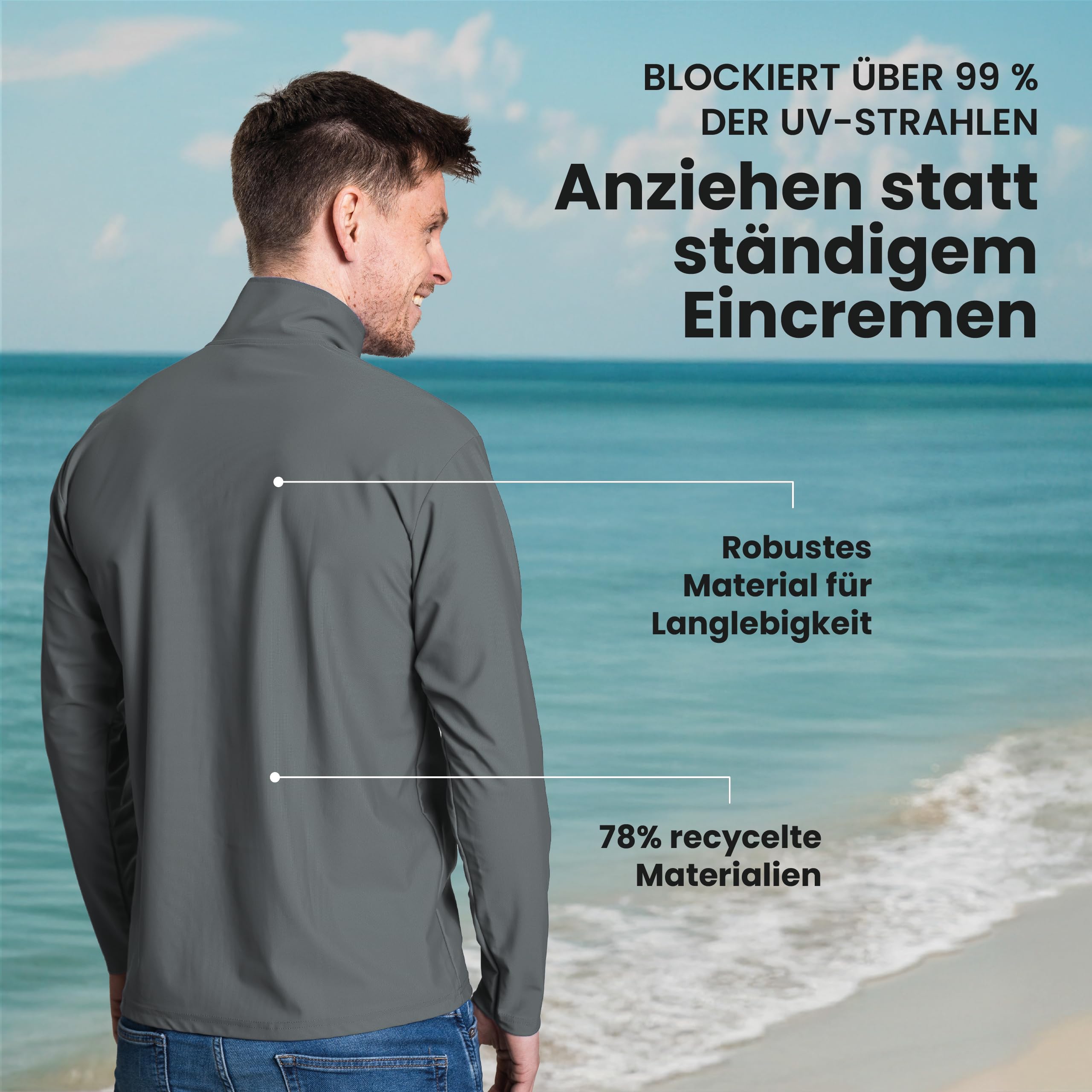 iQ-UV Maglietta da uomo a maniche lunghe con cerniera bianca 4XL - Rashguard per uomo con protezione solare per sport attivi e acquatici - Maglietta da nuoto uomo - traspirante e ad asciugatura rapida
