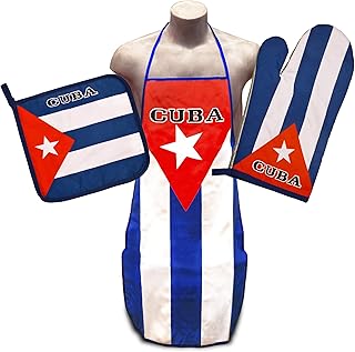 JAVI Sports Cuba Flag Kitchen Apron Set w/Apron, Oven-mitt & Pot-Holder for Adults