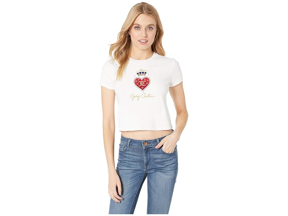 

Juicy Couture Royal Heart Rib Tee (White) Women's Clothing