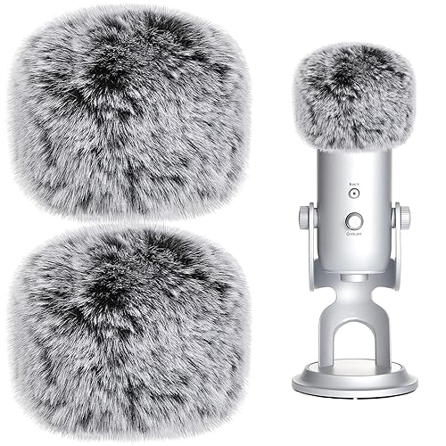 Nezyo 2 Pcs Microphone Furry Windscreen Wind Muff Furry Windscreen Muff Fluffy ASMR Mic Cover Fuzzy Microphone Pop Filter Compatible with Blue Yeti