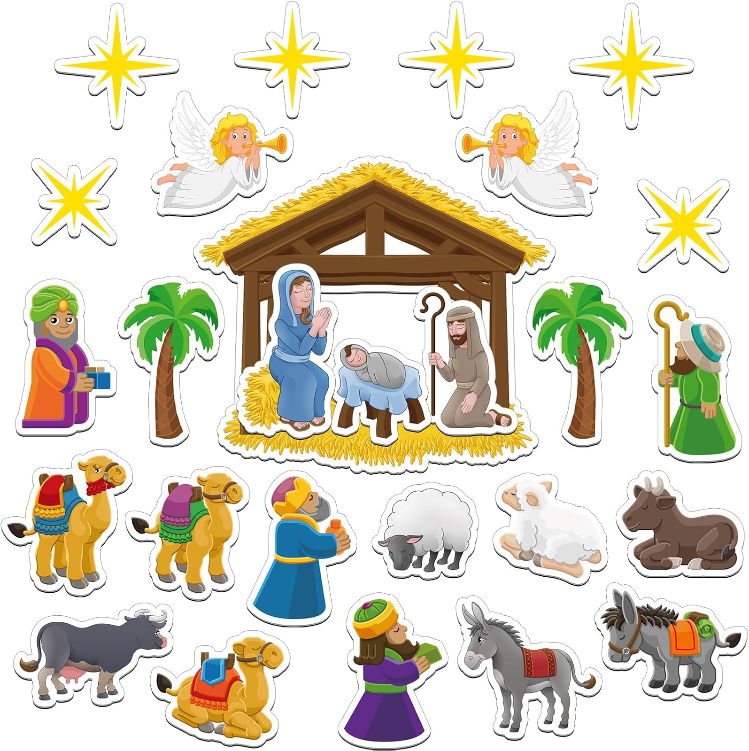 Kigeli 27 Pieces Nativity Magnet Sets Religious Manger Scene Magnet Decal Set Nativity Scene Party Game for Classroom Activity Christmas Art Supplies(Cute Style)