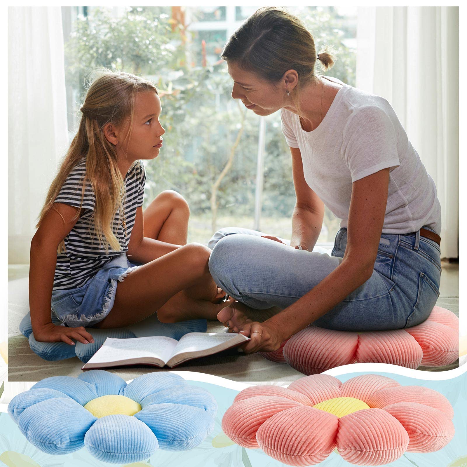 Cuscino Decorativo A Forma Di Margherita | Peluche Morbido 38 Cm | Per Letto, Divano, Pavimento, Ragazze | Bianco