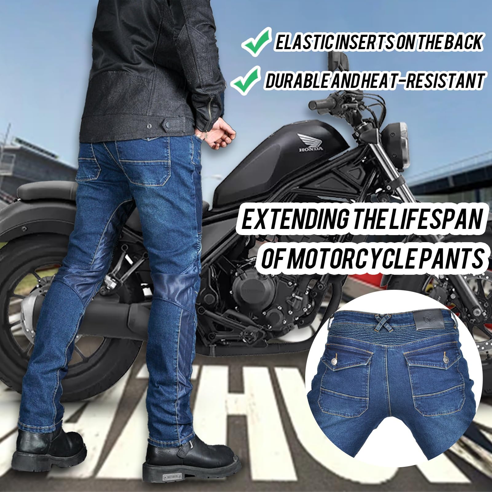 Pantaloni da Moto da Uomo, Jeans protettivi da Moto da Uomo Traspiranti Pantaloni da Corsa Elasticizzati da Motocross da Equitazione corazzati con 4 Armature Rimovibili (Blue,XL)