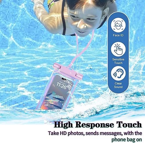 Miniatura 6 de Paquete de 2 bolsas impermeables universales iridiscentes de hasta 8.3 pulgadas, bolsa seca grande impermeable para teléfono, nivel de protección