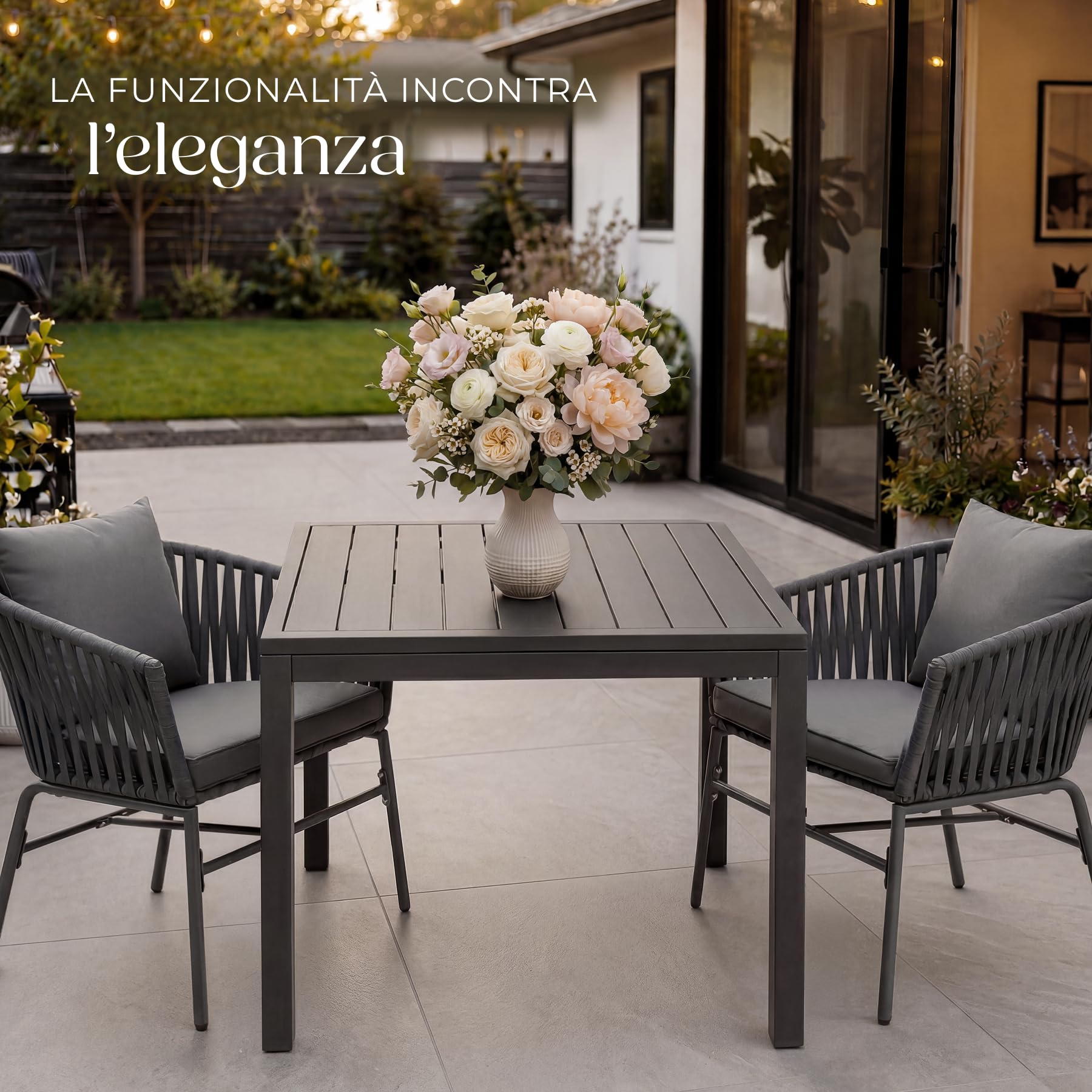 tectake® Tavolo da Esterno Allungabile in Alluminio, 70/140 x 70 x 75 cm, Regolabile in Altezza, Piano a Doghe, Piedini Antiscivolo, Resistente Intemperie, Tavolo da Pranzo 4-6 Persone - Grigio Scuro