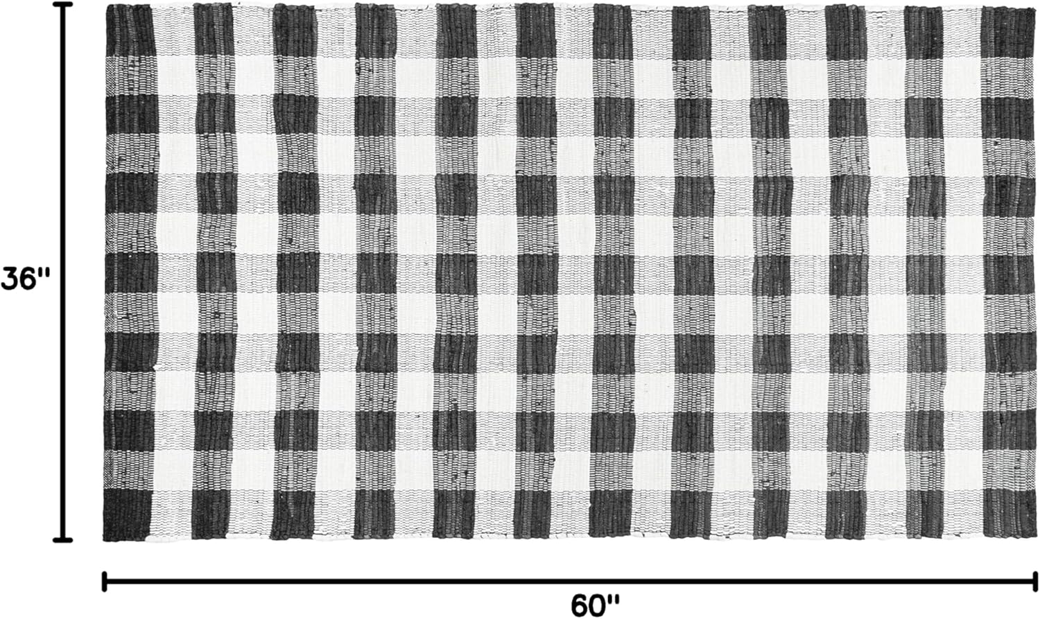 GLAMBURG Cotton Reversible Area Rug 3' x 5' Farmhouse Floor Mat, Handwoven Washable Carpet Checkered Plaid Rug for Front Porch Living Room Kitchen Bedroom - Black White