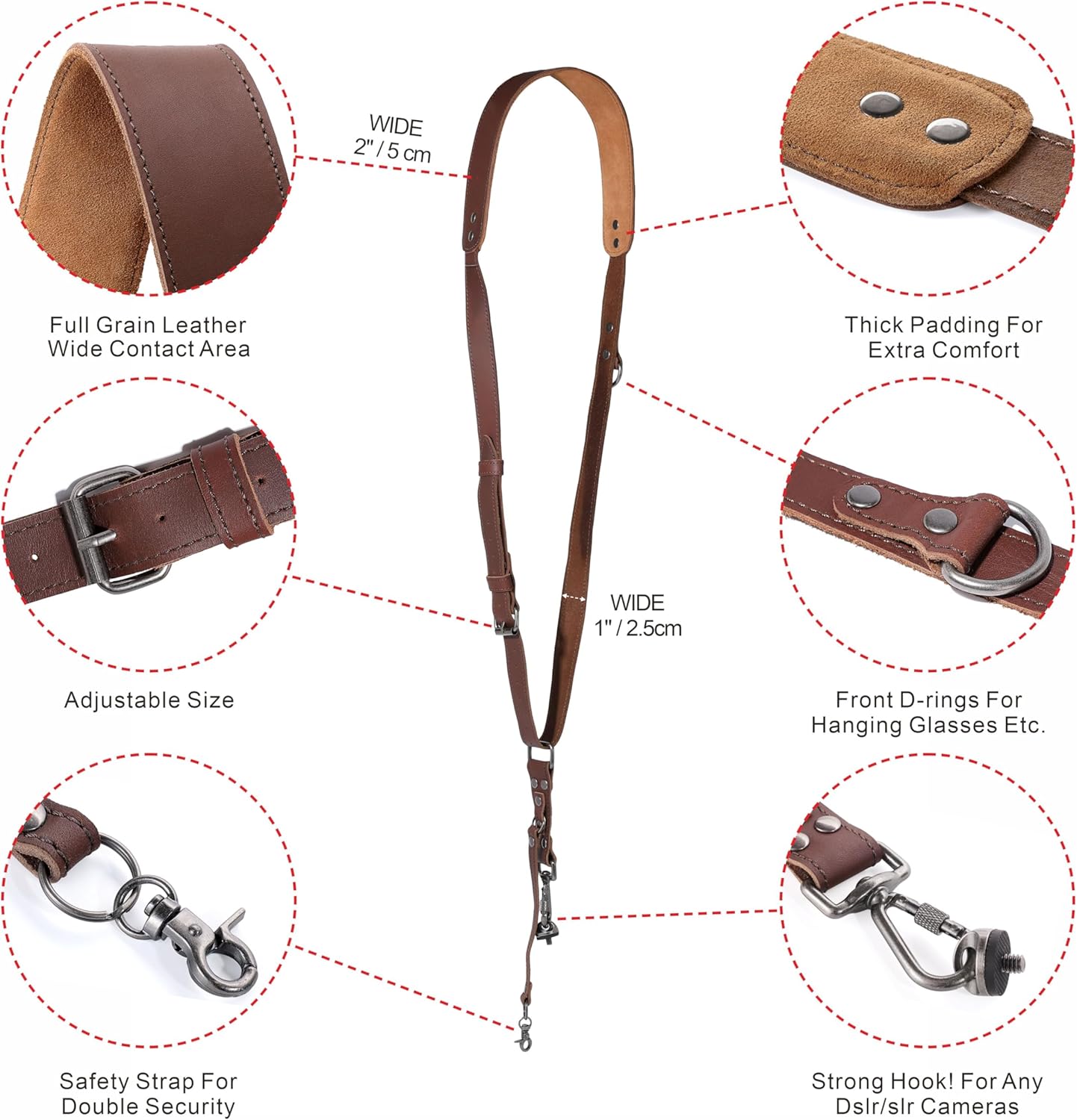 Padwa Lifestyle Dark Brown Single Camera Harness Strap for One Camera - Professional Single Full Grain Leather Cowhide Camera Harness,Quick Release Gear DSLR Camera Straps for Photographers - Image 4