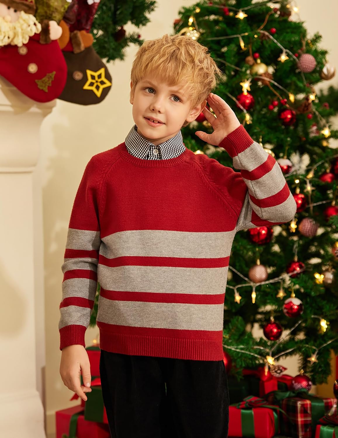 Arshiner Gebreide kersttrui voor jongens, lichte halve rits, casual Arshiner Gebreide kersttrui voor jongens, lichte halve rits, casual