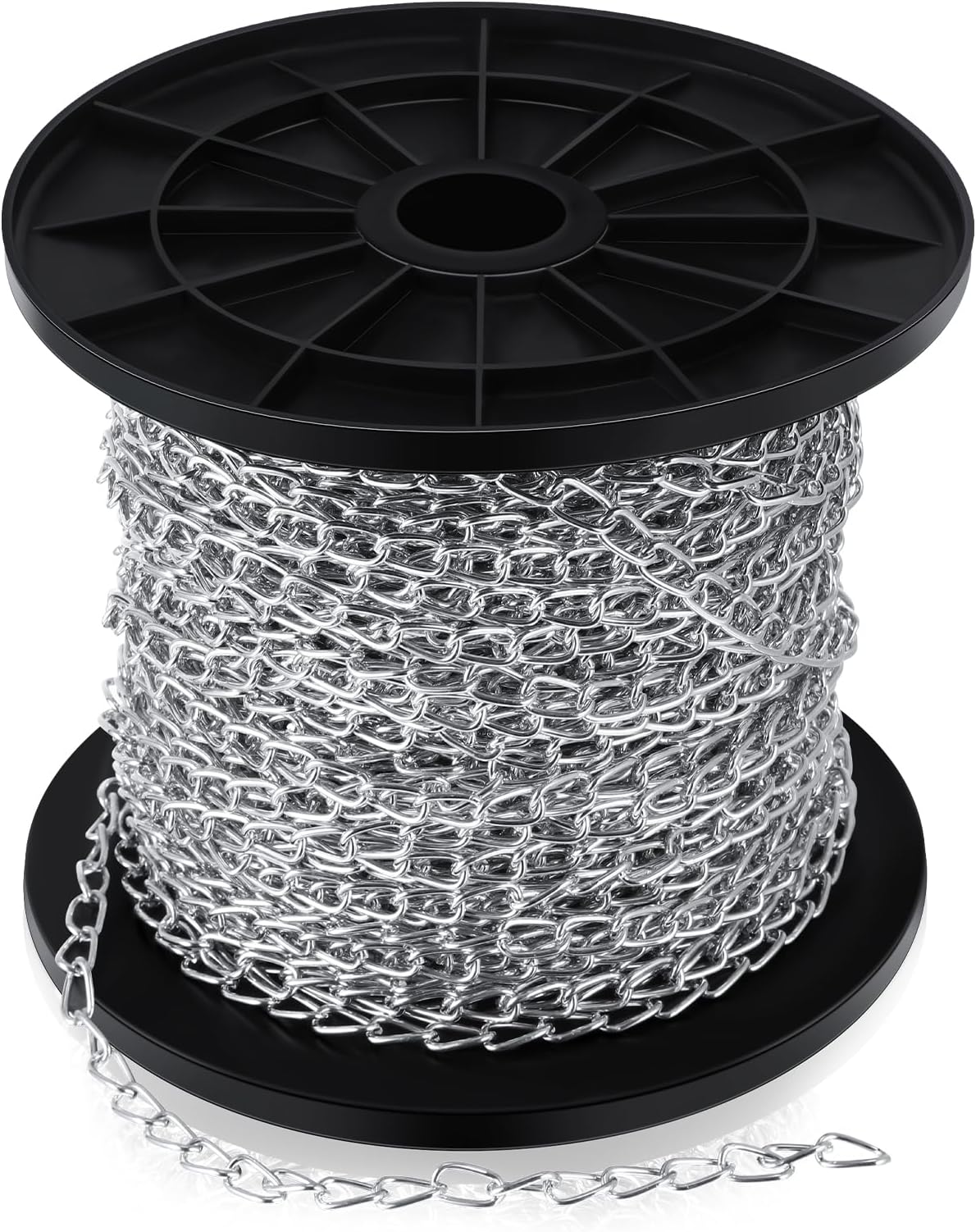 100 ft Galvanized Steel Hanging Jack Chain Silver Metal Link Chain Roll Spool for Light Fixture, Bird Feeders, Overhead Lights, Artworks, Flowerpots (1.3mm)
