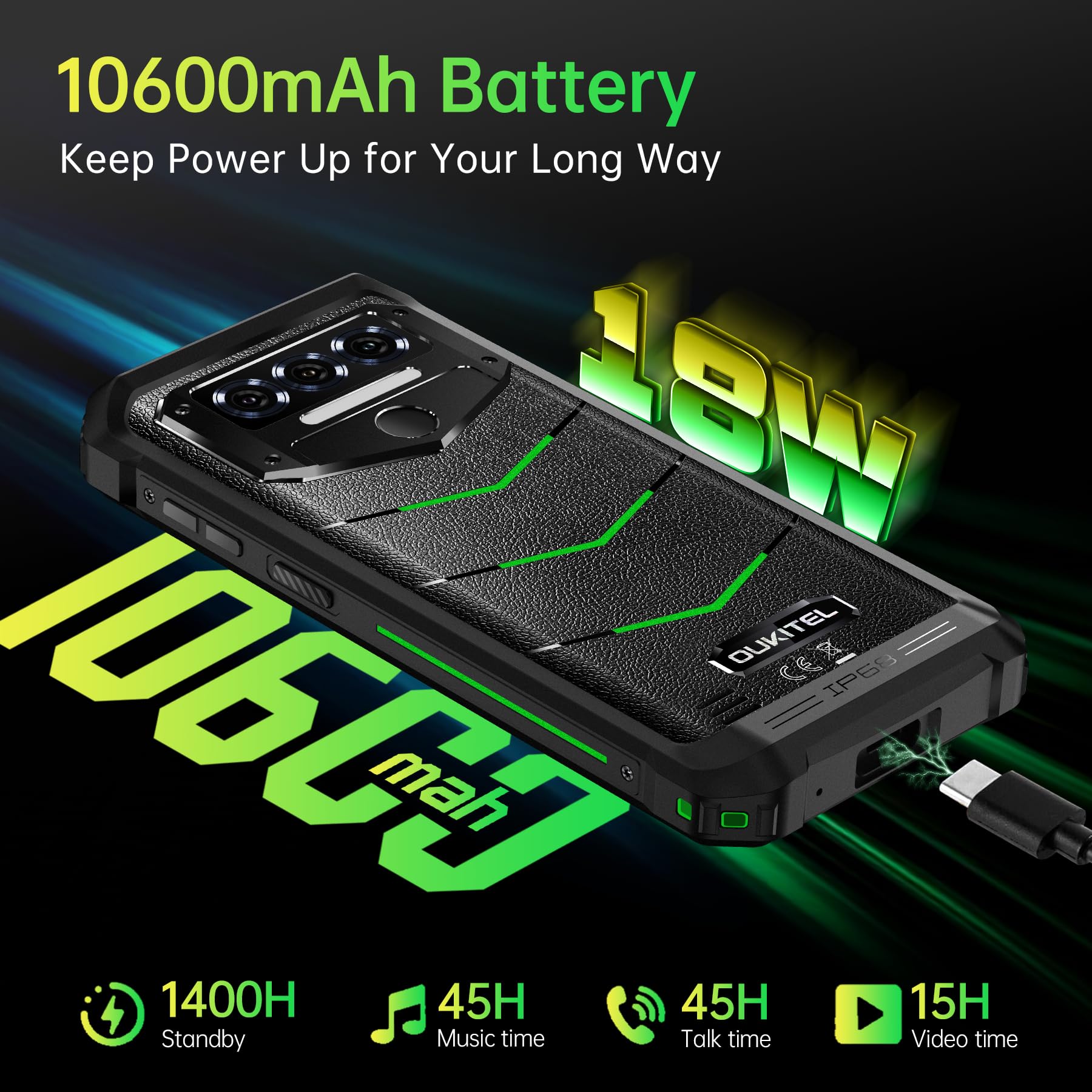 OUKITEL WP38 Rugged Smartphone 2024, 10600mAh Telefono Indistruttibile, 12GB+256GB/1TB telefono rugged, 13MP+5MP Cellulare Antiurto Android 13, 6.52" HD+ IPS, Dual SIM 4G/Face ID/NFC/GPS, Arancione