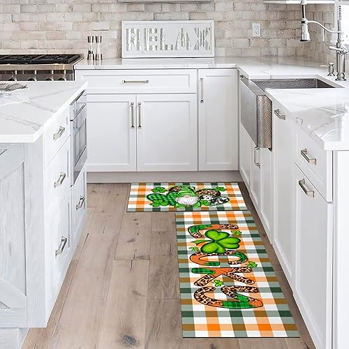 Miniatura 11 de Juego de 2 tapetes de cocina a cuadros antideslizantes y gruesos para el suelo, cómodos tapetes de pie para cocina, fregadero, oficina, lavandería