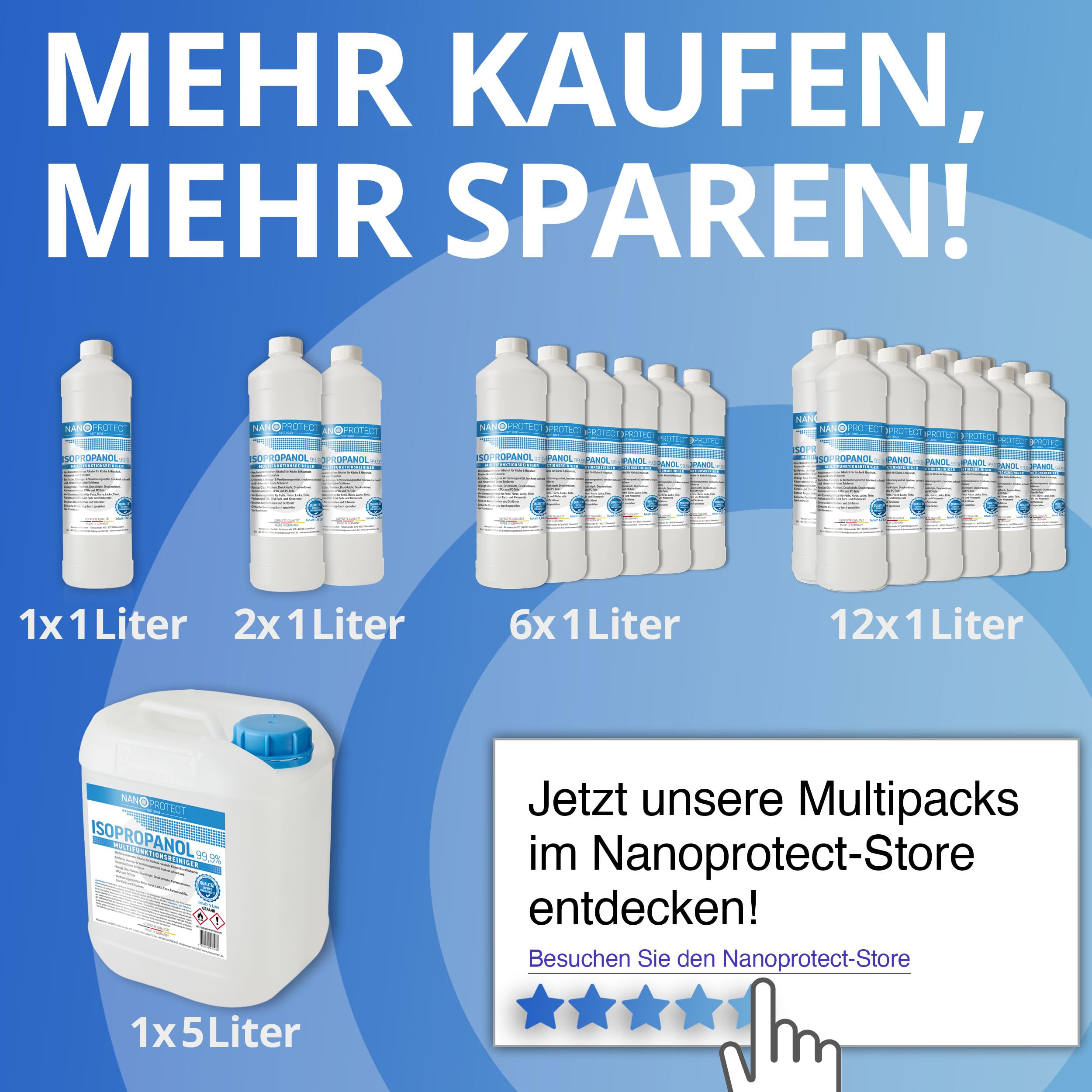 Nanoprotect Isopropanol 99,9% | 5 Liter Reiniger | Hochprozentiger Isopropylalkohol | IPA Reinigungsalkohol für Haushalt und Elektronik | Made in Germany
